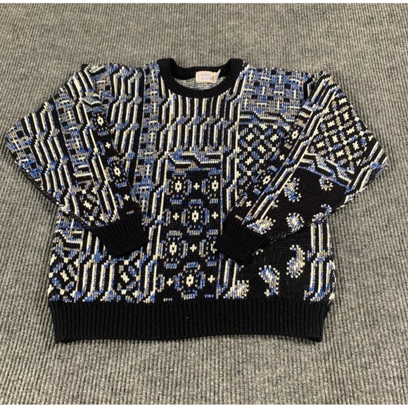 VTG Robert Bruce Sweater Mens Large L Black Blue Abstract Art Hip Hop 90s Retro - Picture 1 of 10
